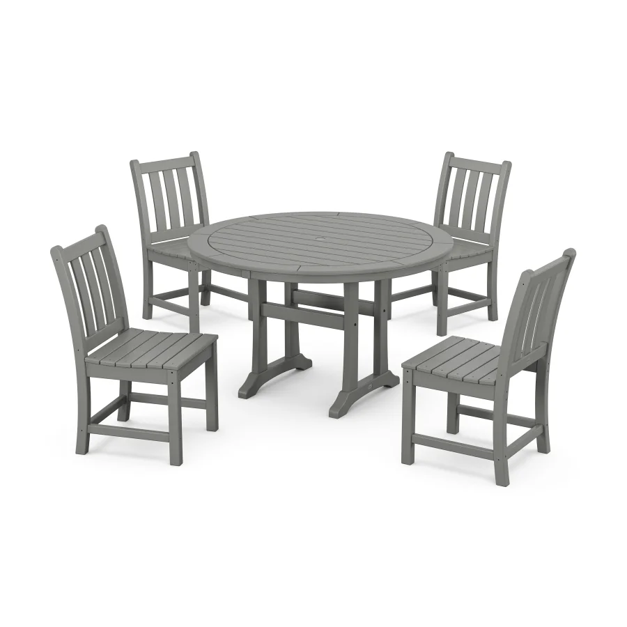 POLYWOOD Traditional Garden Side Chair 5-Piece Round Dining Set With Trestle Legs