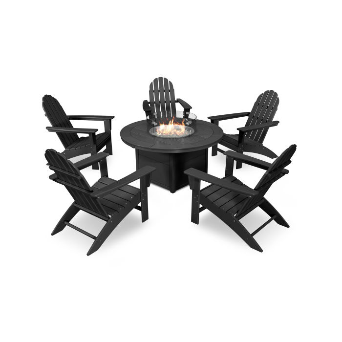 POLYWOOD Vineyard Adirondack 6-Piece Chat Set with Fire Pit Table