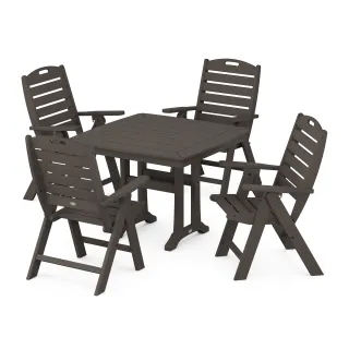 POLYWOOD Nautical Folding Highback Chair 5-Piece Dining Set with Trestle Legs in Vintage Finish