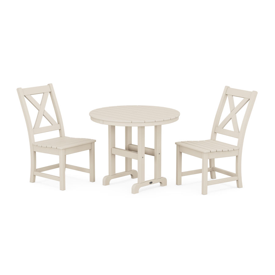POLYWOOD Braxton Side Chair 3-Piece Round Dining Set in Sand