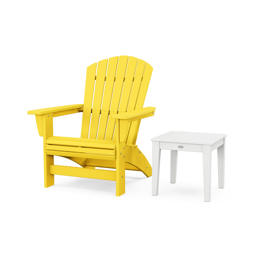 POLYWOOD Nautical Grand Adirondack Chair with Side Table in Lemon / White