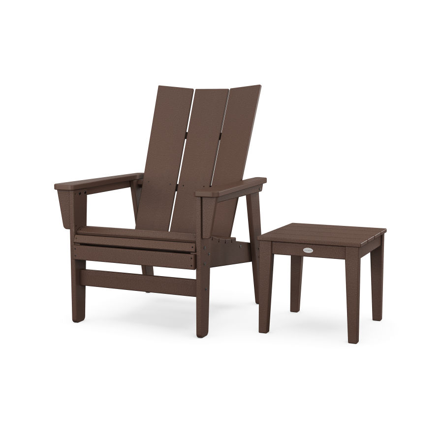 POLYWOOD Modern Grand Upright Adirondack Chair with Side Table in Mahogany