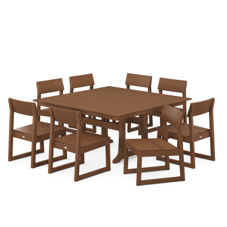 POLYWOOD EDGE 9-Piece Farmhouse Trestle Dining Set in Teak