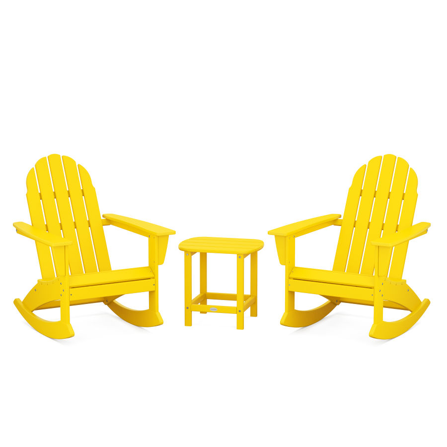 POLYWOOD Vineyard 3-Piece Adirondack Rocking Chair Set with South Beach 18" Side Table in Lemon