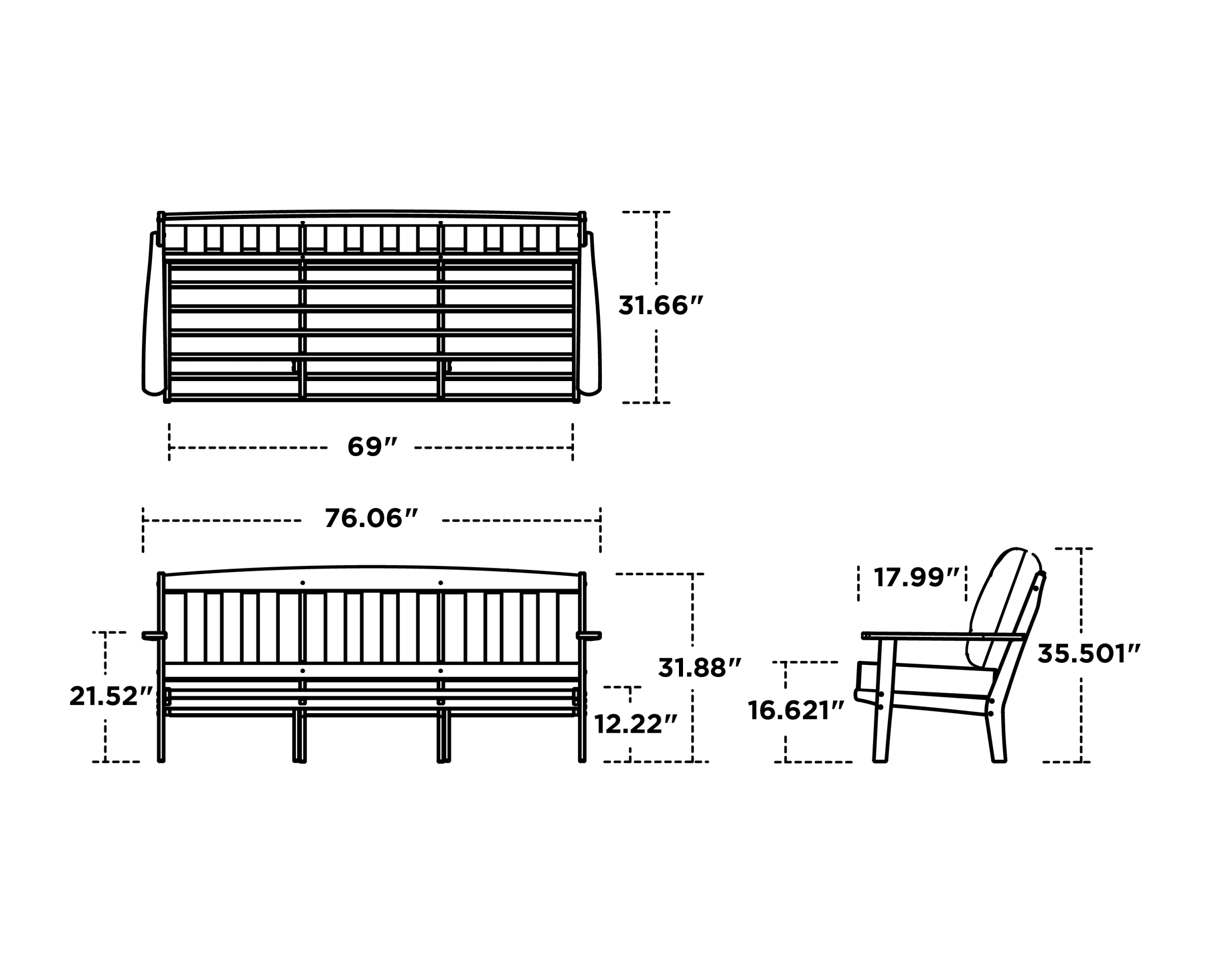 Dimensions for Cape Cod Deep Seating Sofa