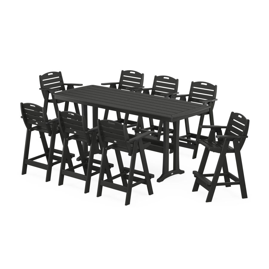 POLYWOOD Nautical 9-Piece Bar Set with Trestle Legs in Black