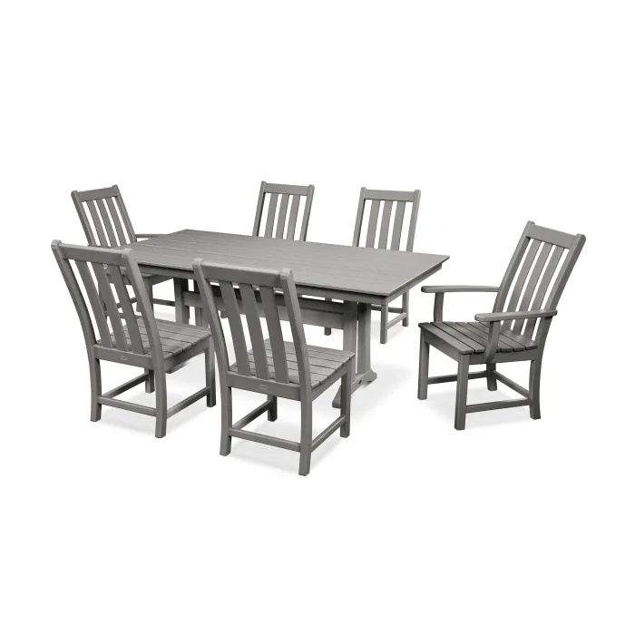 POLYWOOD Vineyard 7-Piece Farmhouse Dining Set with Trestle Legs