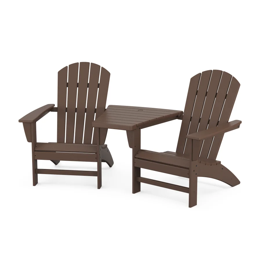 POLYWOOD Nautical 3-Piece Adirondack Set with Angled Connecting Table in Mahogany