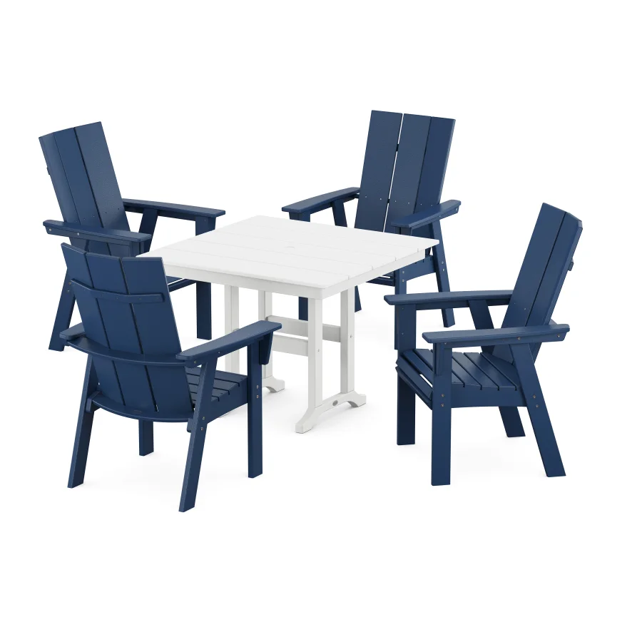 POLYWOOD Modern Adirondack 5-Piece Farmhouse Dining Set in Navy / White