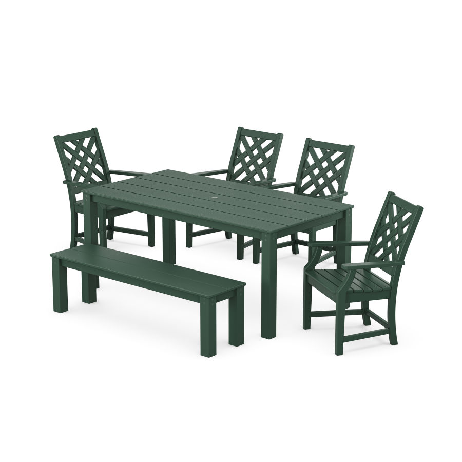 POLYWOOD Wovendale 6-Piece Parsons Dining Set with Bench in Green