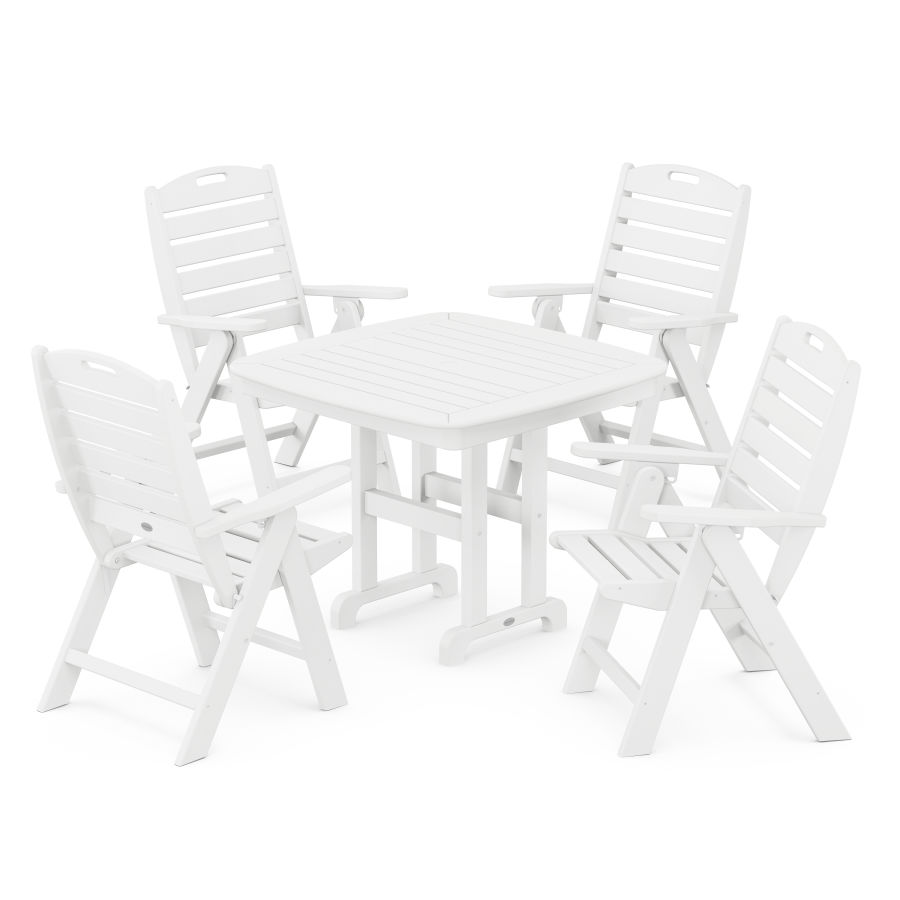 POLYWOOD Nautical Folding Highback Chair 5-Piece Dining Set in White