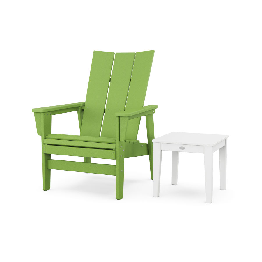 POLYWOOD Modern Grand Upright Adirondack Chair with Side Table in Lime / White