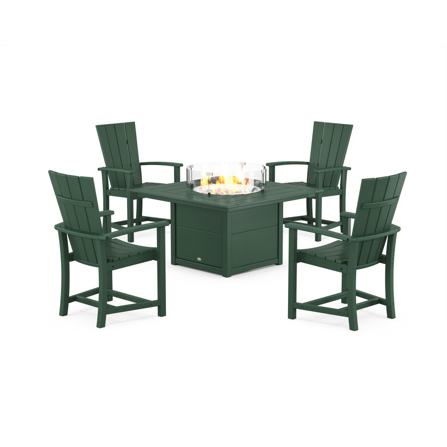 POLYWOOD Quattro 4-Piece Upright Adirondack Conversation Set with Fire Pit Table in Green