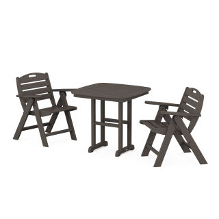 POLYWOOD Nautical Folding Lowback Chair 3-Piece Dining Set in Vintage Finish
