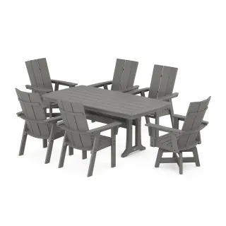 POLYWOOD Modern Adirondack Swivel Chair 7-Piece Dining Set with Trestle Legs