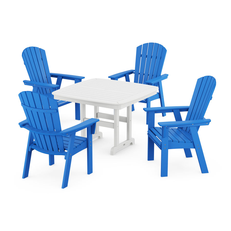 POLYWOOD Nautical Adirondack 5-Piece Dining Set with Trestle Legs in Pacific Blue / White