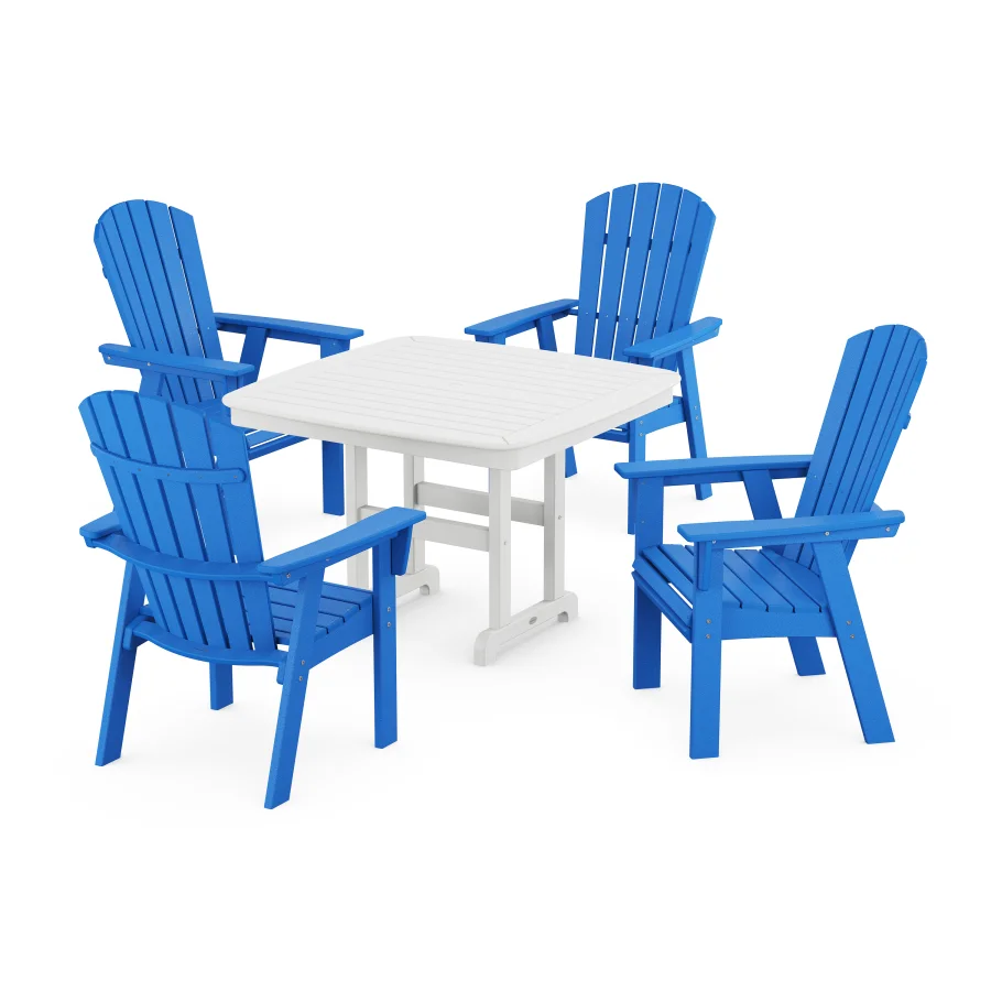 POLYWOOD Nautical Adirondack 5-Piece Dining Set with Trestle Legs in Pacific Blue / White