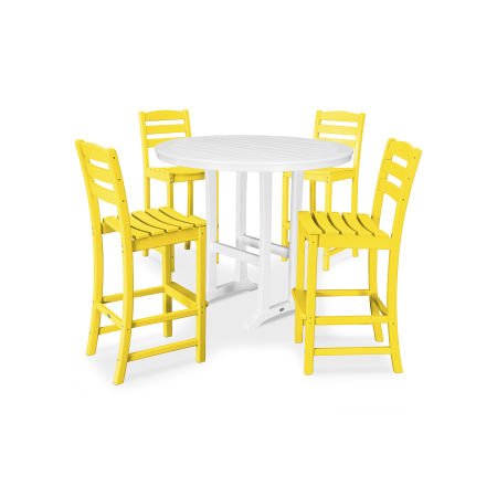 POLYWOOD La Casa Café 5 Piece Side Chair Bar Dining Set in Lemon
