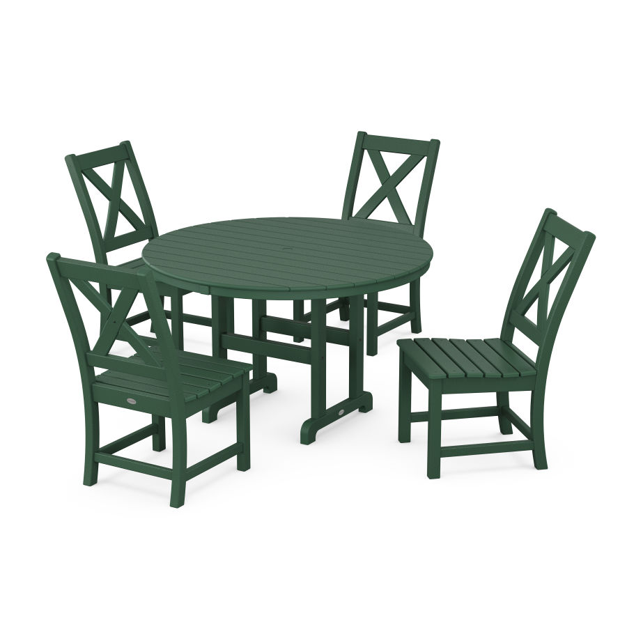 POLYWOOD Braxton Side Chair 5-Piece Round Dining Set in Green