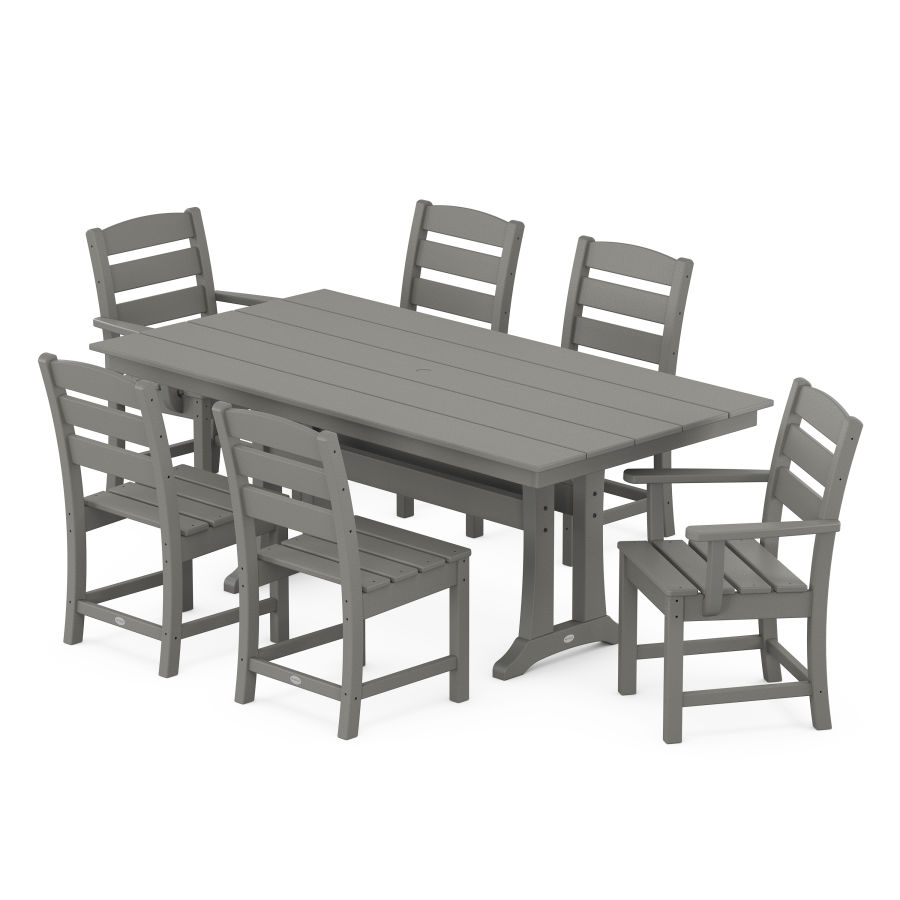 POLYWOOD Lakeside 7-Piece Farmhouse Dining Set with Trestle Legs in Slate Grey