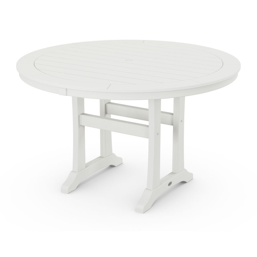 POLYWOOD Nautical Trestle 48" Round Dining Table in Vintage White