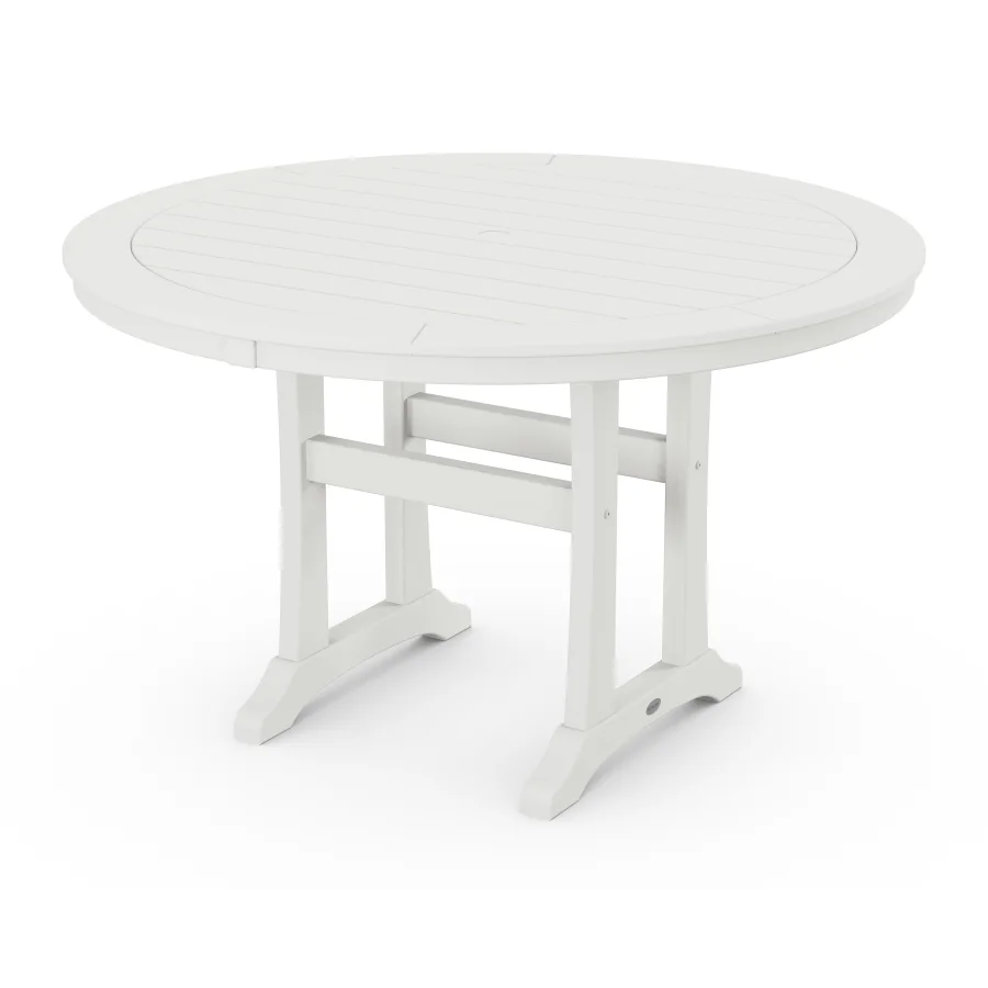 POLYWOOD Nautical Trestle 48" Round Dining Table in Vintage White