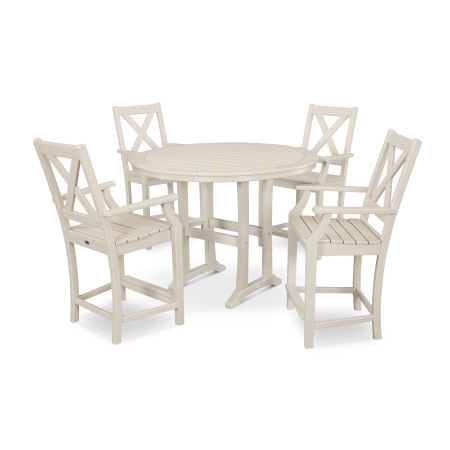 POLYWOOD Braxton 5-Piece Nautical Trestle Arm Chair Counter Set in Sand