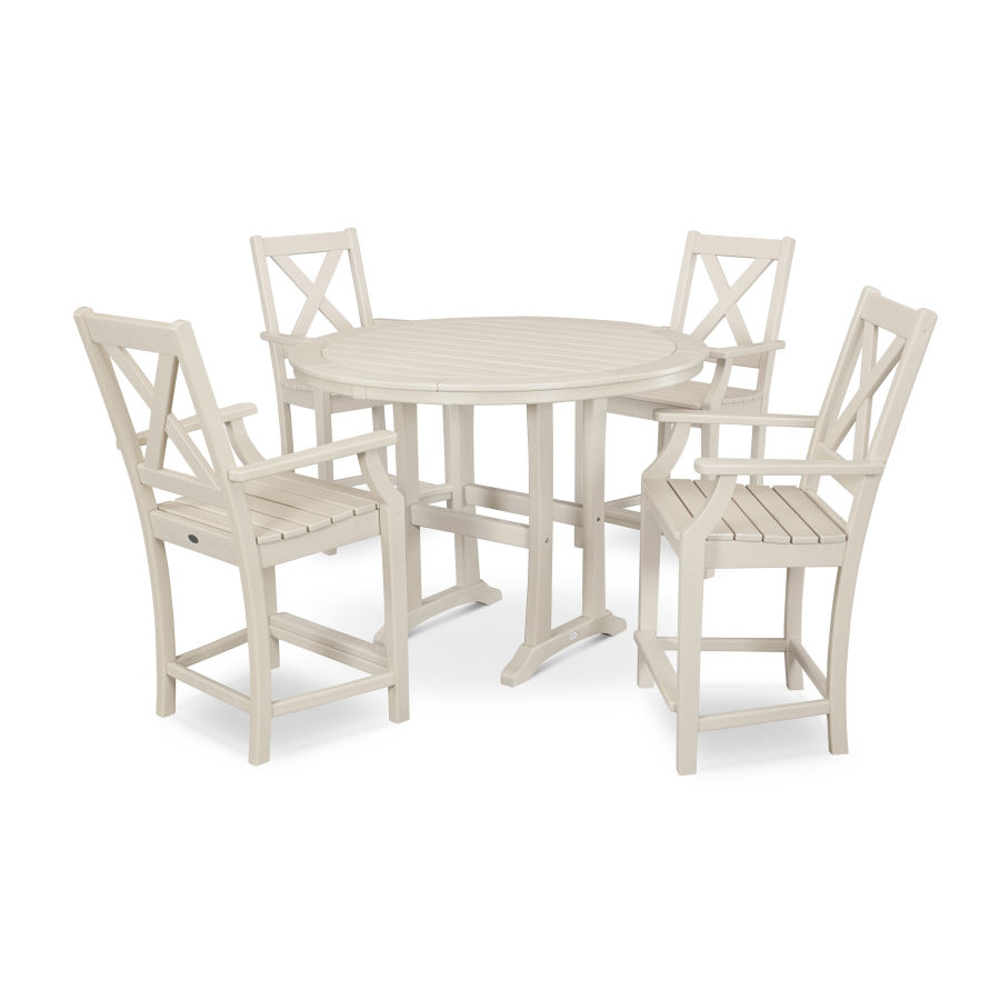 POLYWOOD Braxton 5-Piece Nautical Trestle Arm Chair Counter Set in Sand
