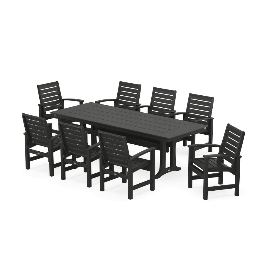 POLYWOOD Signature 9-Piece Farmhouse Dining Set with Trestle Legs in Black