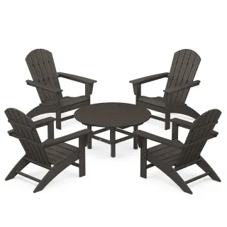 POLYWOOD Nautical 5-Piece Adirondack Chair Conversation Set in Vintage Finish