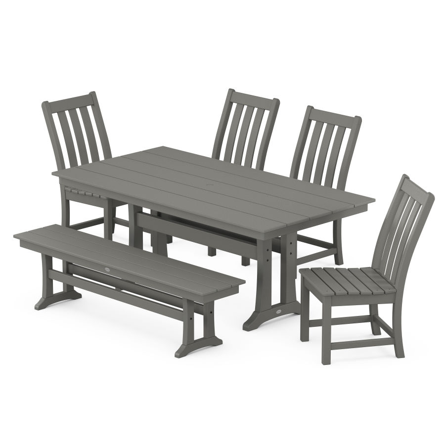 POLYWOOD Vineyard Side Chair 6-Piece Farmhouse Dining Set with Trestle Legs and Bench