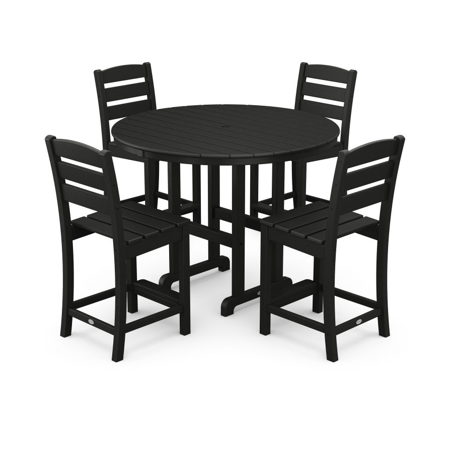 POLYWOOD Lakeside 5-Piece Farmhouse Round Side Chair Counter  Set in Black