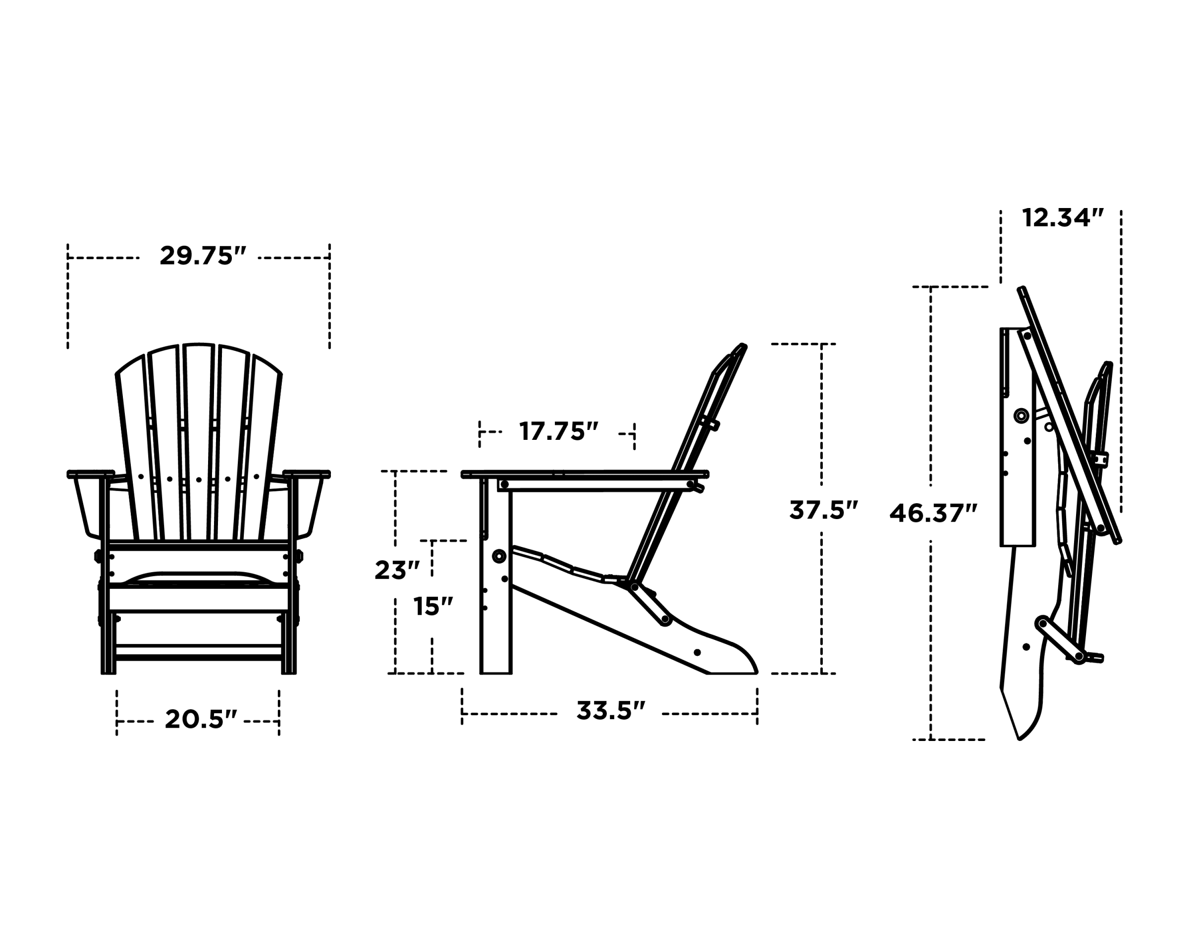 Dimensions for Palm Coast Folding Adirondack