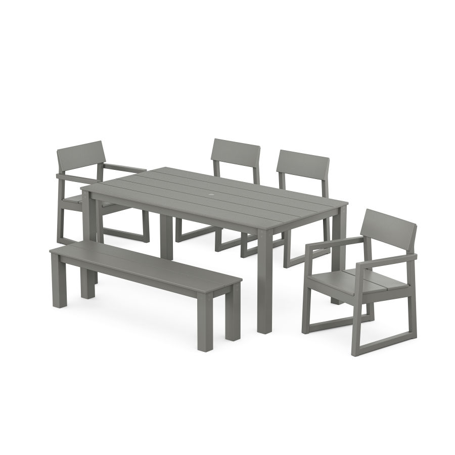 POLYWOOD EDGE 6-Piece Parsons Dining Set with Bench in Slate Grey