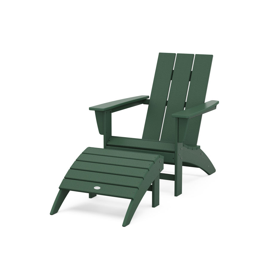 POLYWOOD Modern Adirondack Chair 2-Piece Set with Ottoman in Green