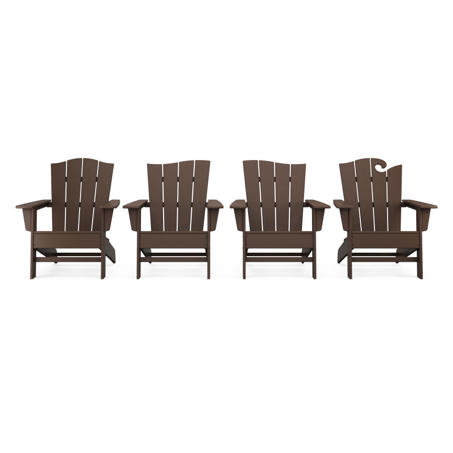 POLYWOOD Wave Collection 4-Piece Adirondack Chair Set in Mahogany