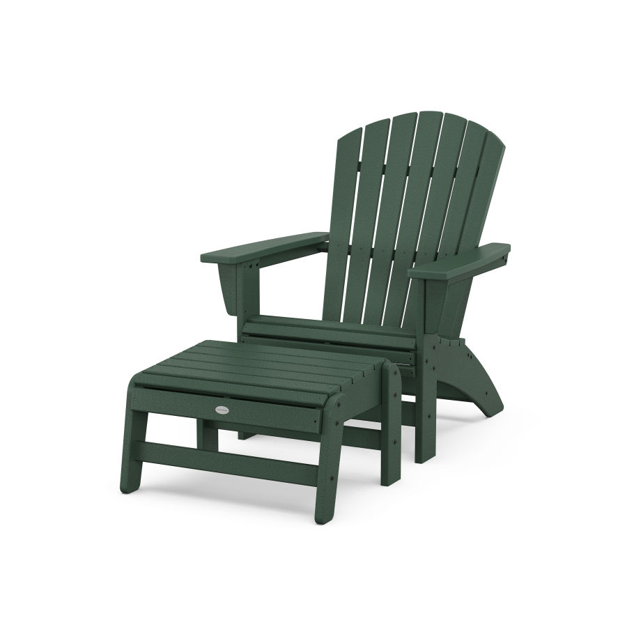 POLYWOOD Nautical Grand Adirondack Chair with Ottoman in Green