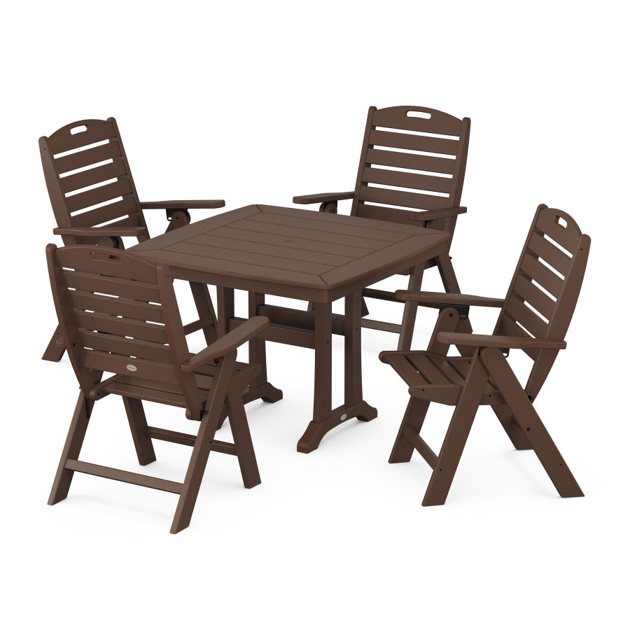 POLYWOOD Nautical Folding Highback Chair 5-Piece Dining Set with Trestle Legs in Mahogany