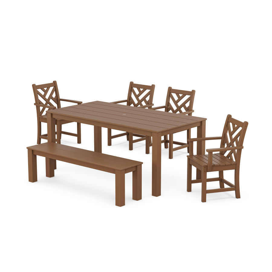 POLYWOOD Chippendale 6-Piece Parsons Dining Set with Bench in Teak