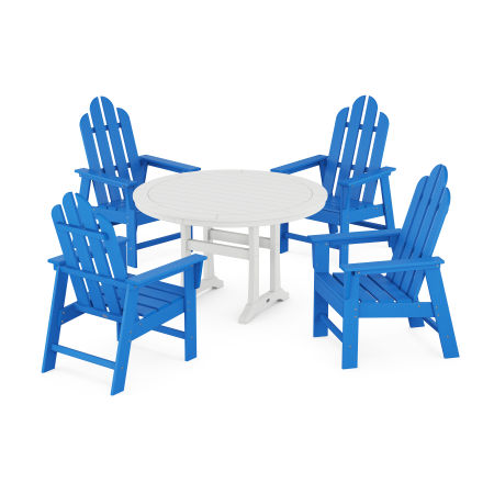 Long Island 5-Piece Round Dining Set with Trestle Legs in Pacific Blue / White