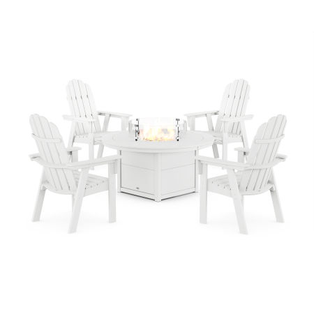 Vineyard 4-Piece Curveback Upright Adirondack Conversation Set with Fire Pit Table in White