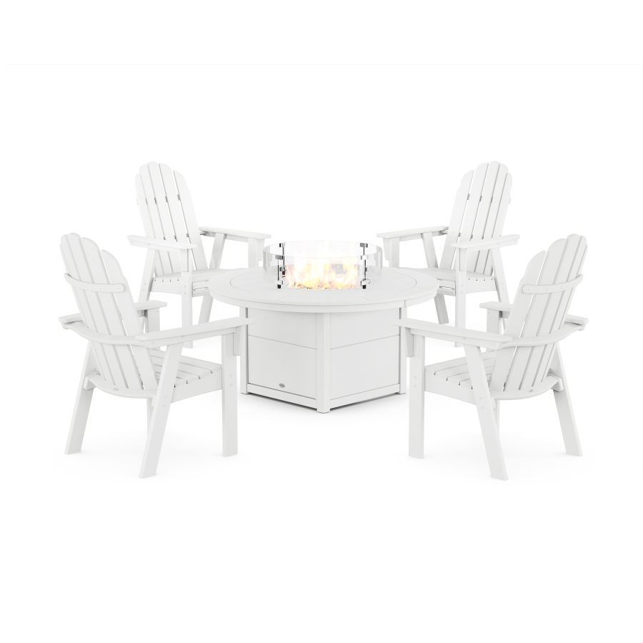 POLYWOOD Vineyard 4-Piece Curveback Upright Adirondack Conversation Set with Fire Pit Table in White