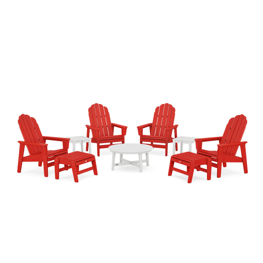 POLYWOOD Vineyard Grand Upright Adirondack 9-Piece Conversation Set in Sunset Red / White