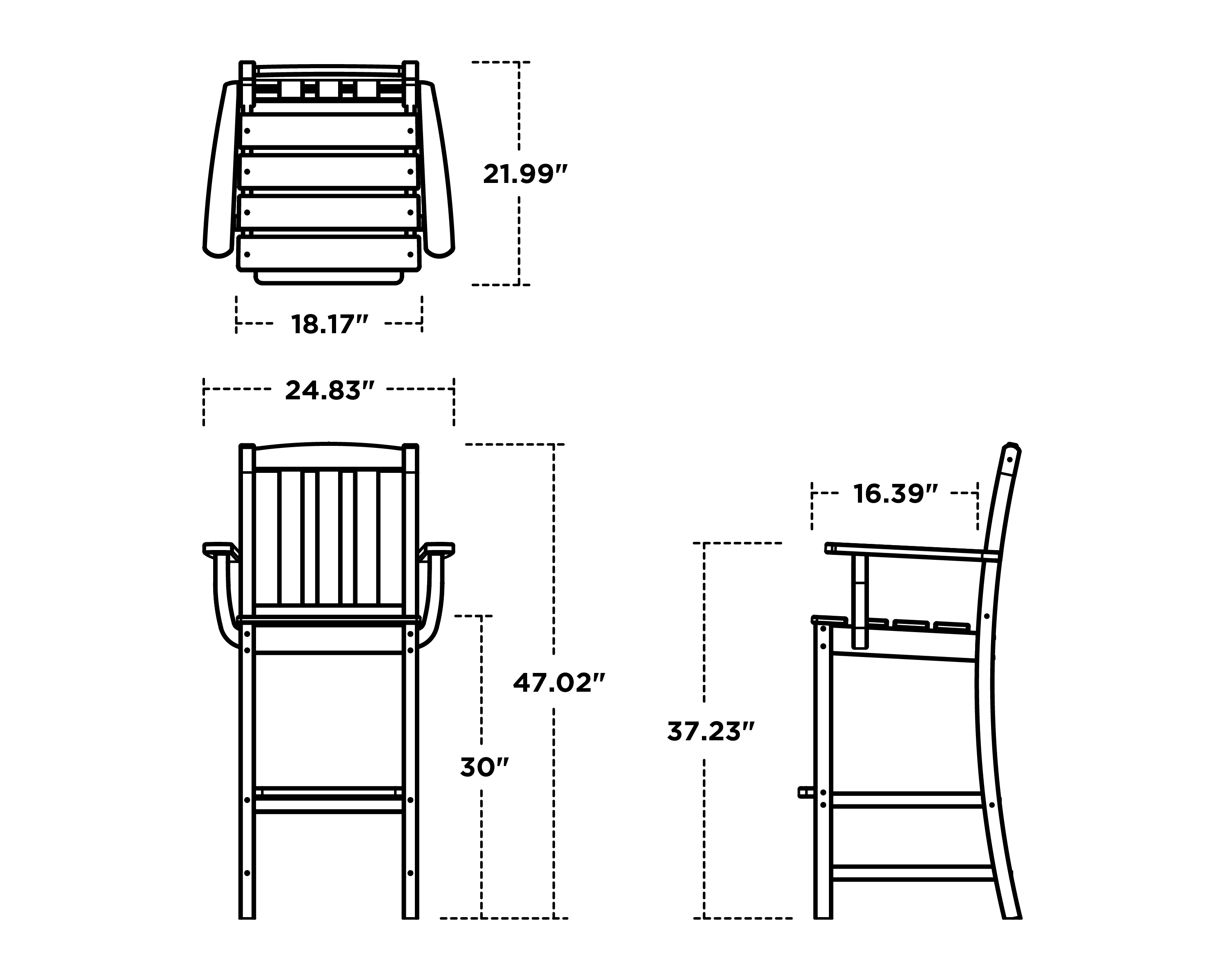 Dimensions for Cape Cod Bar Arm Chair