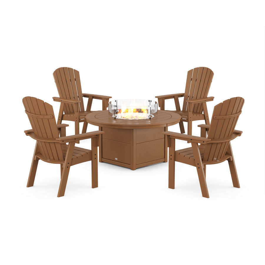 POLYWOOD Nautical 4-Piece Curveback Upright Adirondack Conversation Set with Fire Pit Table in Teak