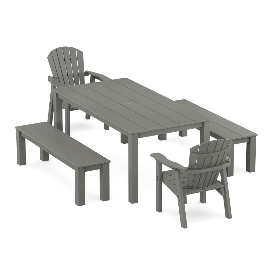 POLYWOOD Seashell 5-Piece Parsons Dining Set with Benches