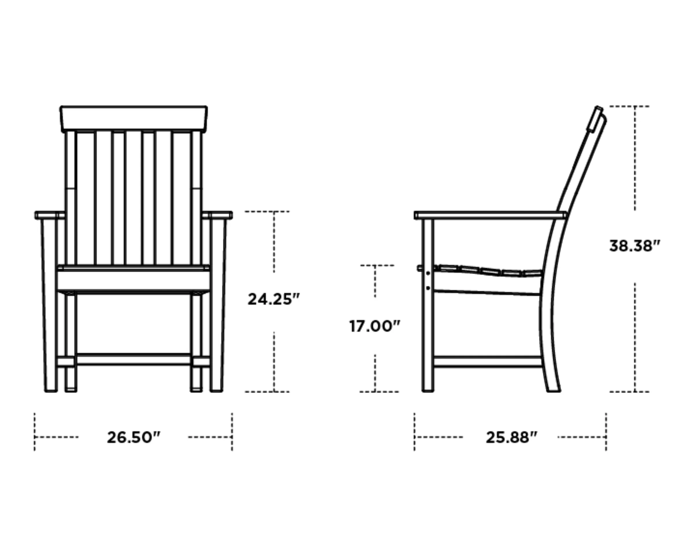 Dimensions for Prescott Dining Arm Chair