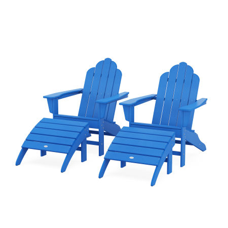 Long Island Adirondack Chair 4-Piece Set with Ottomans in Pacific Blue
