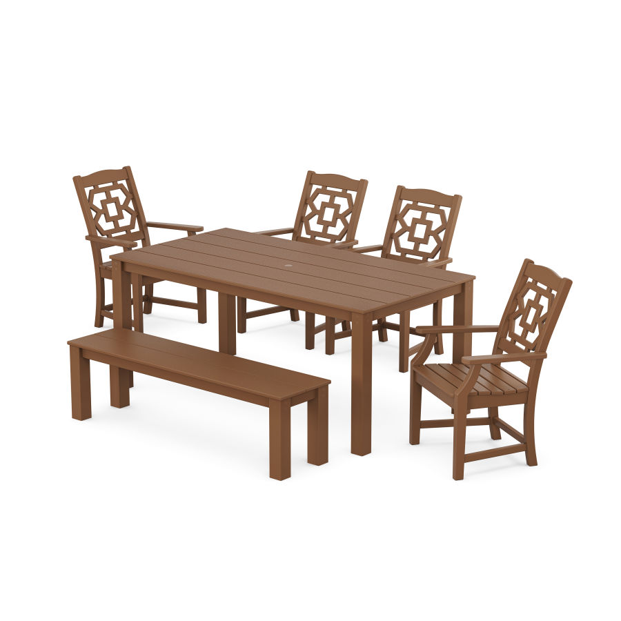 POLYWOOD Chinoiserie 6-Piece Parsons Dining Set with Bench in Teak