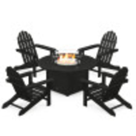 Classic Adirondack 5-Piece Conversation Set with Fire Pit Table in Black